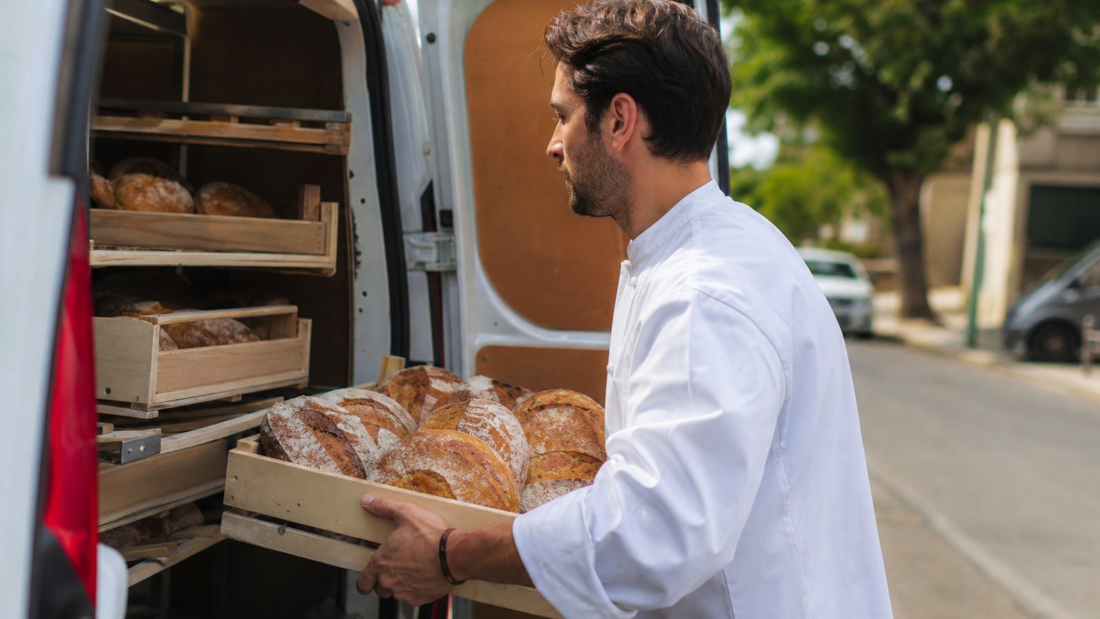 Chargement d'une tournée de livraison de boulangerie